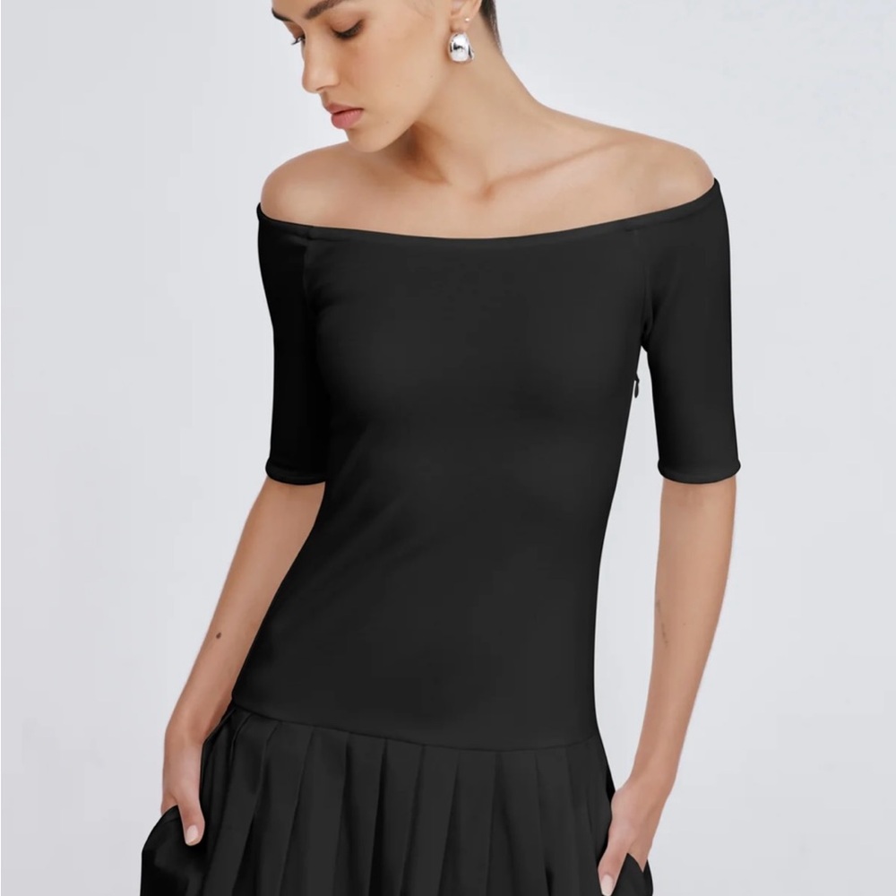Elegant Black Off-Shoulder MARCELLA NYC Mila Midi Dress - Picture 2 of 8